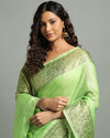 Joyful Banarasi Silk Linen Green Handloom Saree