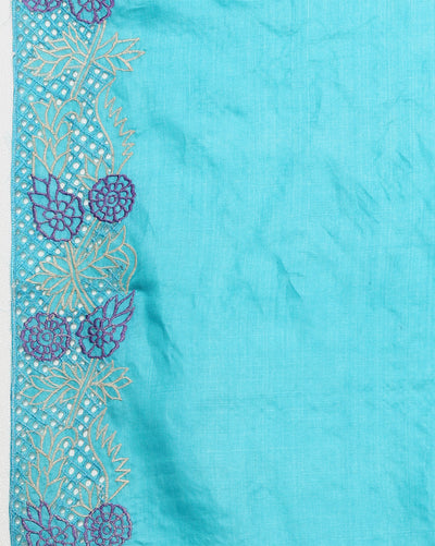 Silkmark Certified Lively Pure Tussar Cutwork Blue Saree