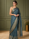 Silkmark Certified Moonga Tussar Bottle Green Silk Saree with Running Blouse Handcrafted-Indiehaat