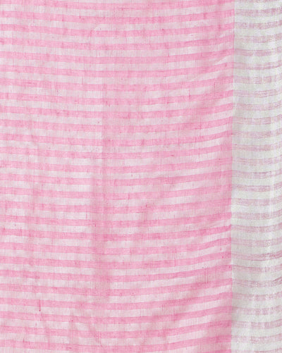 Pure Linen Embroidered Handloom Pink SareeSaree with Running Blouse Handcrafted-Indiehaat