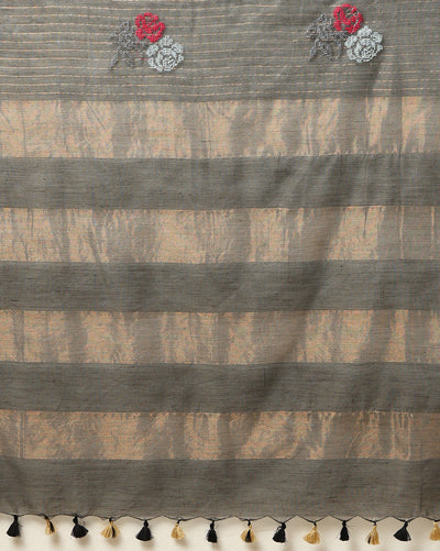 Striped Katan Silk Saree Marlin Blue Handcrafted