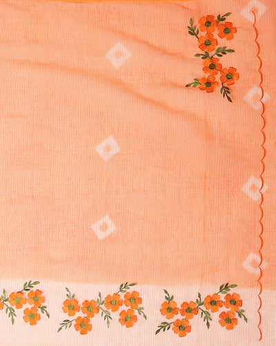 Earthy Bandhej Kota Doria Embroidery Orange Saree Handdyed