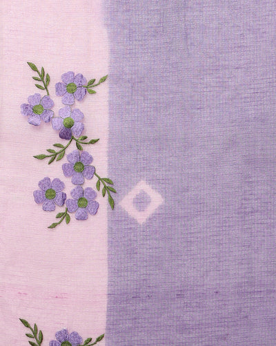 Bold Bandhej Kota Doria Embroidery Purple Saree Handdyed