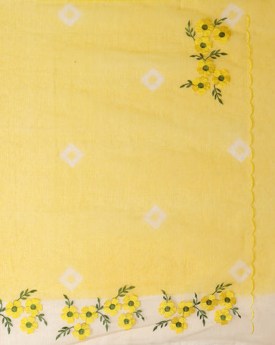 Rich Bandhej Kota Doria Embroidery Yellow Saree Handdyed