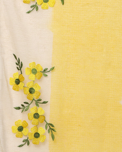 Rich Bandhej Kota Doria Embroidery Yellow Saree Handdyed