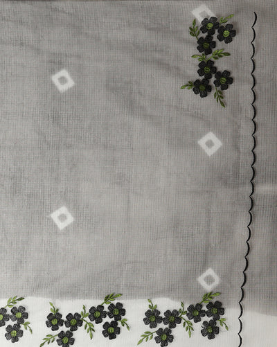 Vibrant Bandhej Kota Doria Embroidery Black Saree Handdyed