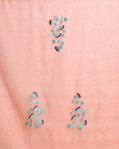 Embroidered Pastoral Kota Doria Orange Suit (Top+Dupatta)