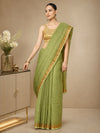 Kota Doria Pure Silk Green Saree Hand Dyed with Blouse-Indiehaat