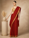 Kota Doria Pure Silk Red Saree Hand Dyed with Blouse-Indiehaat