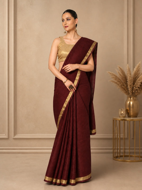 Kota Doria Pure Silk Voilet Saree Hand Dyed with Blouse-Indiehaat