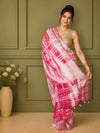 Linen Shibori Pink Hand Dyed Saree with Blouse-Indiehaat