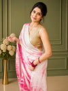 Linen Shibori Pink Hand Dyed Saree with Blouse-Indiehaat