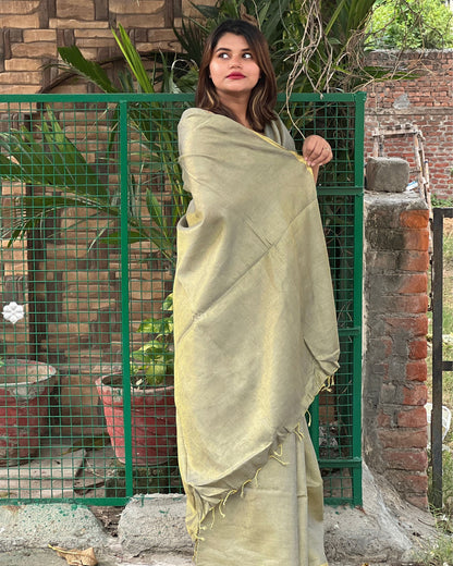Hand Dyed Pure Tissue Linen Grey Color Saree With Running Blouse Hand Dyed-Indiehaat