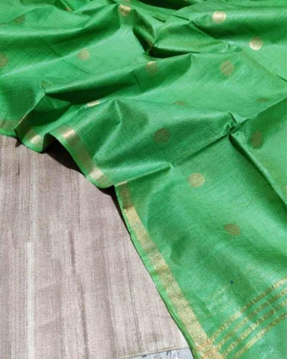 Silkmark Tussar Beige Top Katan Silk Green Dupatta