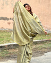Hand Dyed Pure Tissue Linen Gray Color Saree With Running Blouse Hand Dyed-Indiehaat