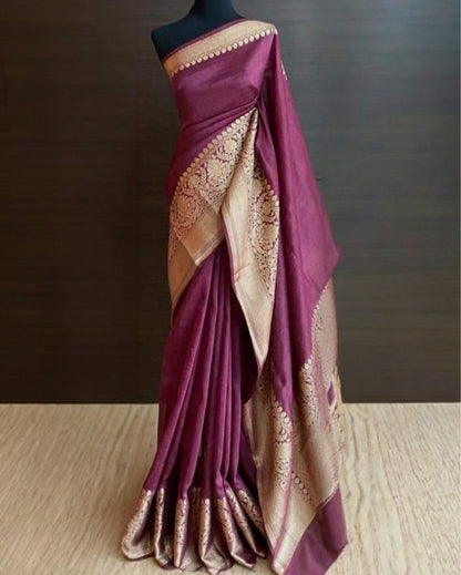 5573-Silk Linen Weaving Design Jacquard Handloom Purple Saree with Running Blouse
