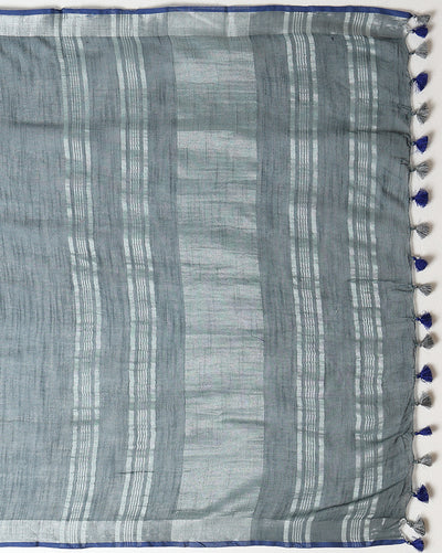 Smoky Slub Linen Hand Dyed Gray & Blue Saree
