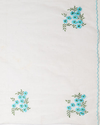 Classic Kota Doria White Pure Cotton Floral Embroidery Saree