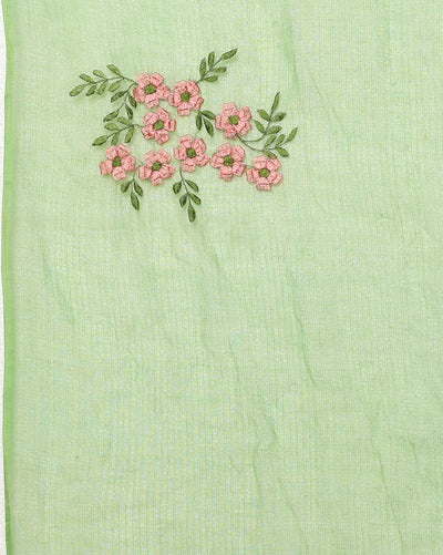 Earthy Kota Doria Green Pure Cotton Floral Embroidery Saree