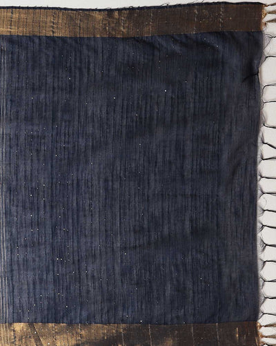 Striped Kota Slub Sequence Pallu Saree Hand Dyed Navy Blue