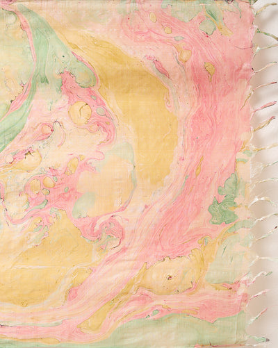 Abstract Katan Silk Tie Dyed Yellow & Pink Suit (T+B+D)
