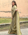 Hand Dyed Pure Tissue Linen Gray Color Saree With Running Blouse Hand Dyed-Indiehaat