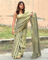 Hand Dyed Pure Tissue Linen Gray Color Saree With Running Blouse Hand Dyed-Indiehaat