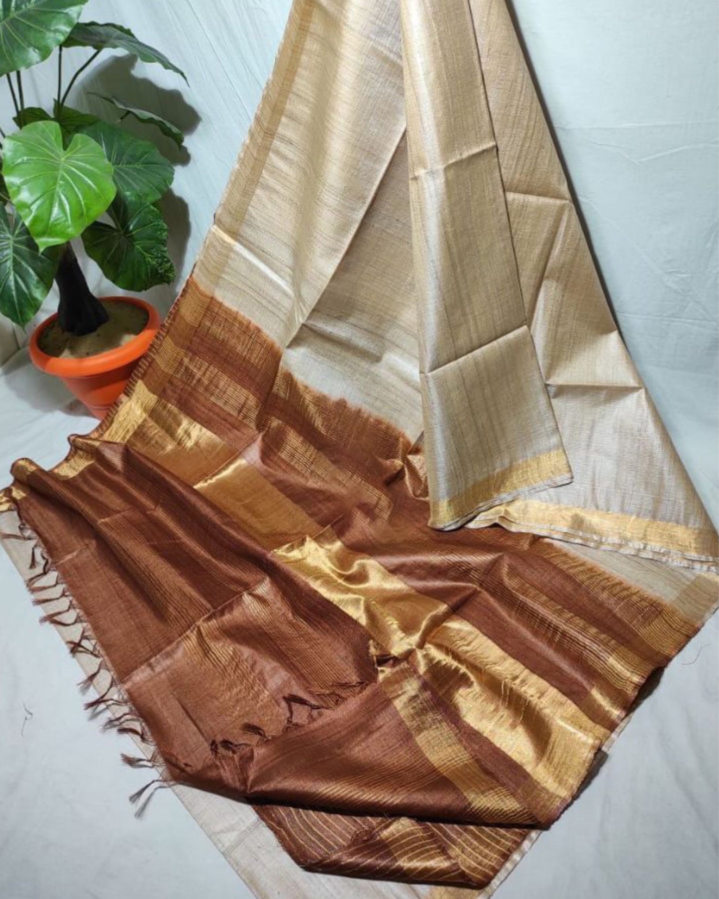4668-Handcrafted Kota Silk Beige Saree with Blouse