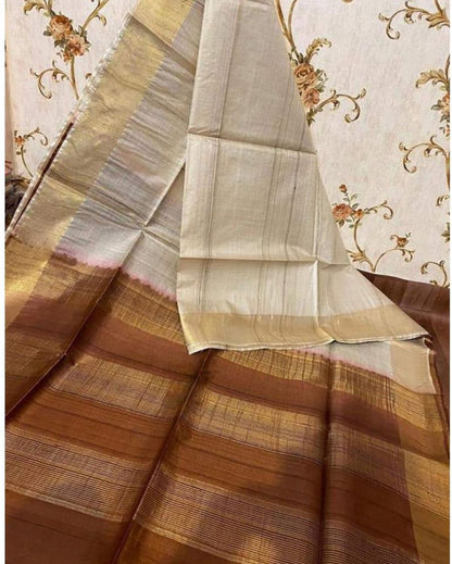 6646-Handloom Kota Silk Saree Beige Color with Brown Pallu and Brown Blouse