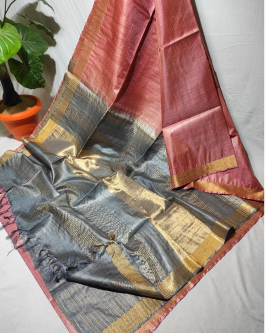 4358-Handcrafted Kota Silk Brown Saree with Blouse