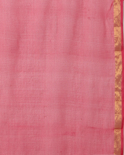 Deep Blush Pink Pure Silk Kota Doria Handdyed Saree