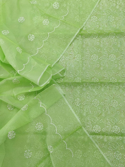 Embroidered Serene Kota Doria Suit Green (Top+Bottom+Dupatta)