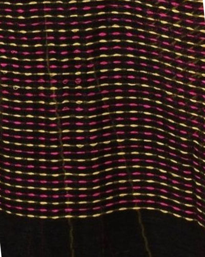 Shining Pure Linen Kantha Work Saree Black