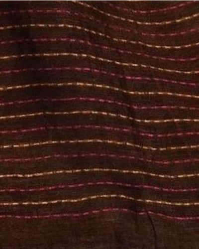 Sophisticated Pure Linen Kantha Work Saree Brown