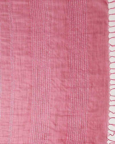 Bansbara Tussar Silk Kantha Handloom Saree Froly Pink
