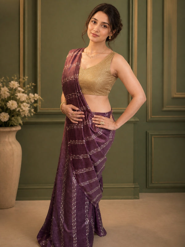 Bansbara Tussar Silk Handloom Saree Lily Purple