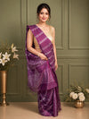 Bansbara Tussar Silk Handloom Saree Lily Purple Colour with Running Blouse-Indiehaat