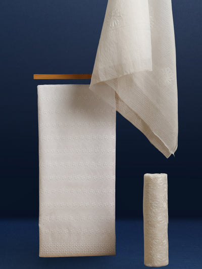 Embroidered Kota Doria Suit White (Top+Dupatta+Bottom)