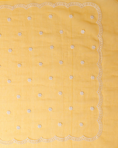 Kota Doria Sarees Embroidery Work Bright Yellow