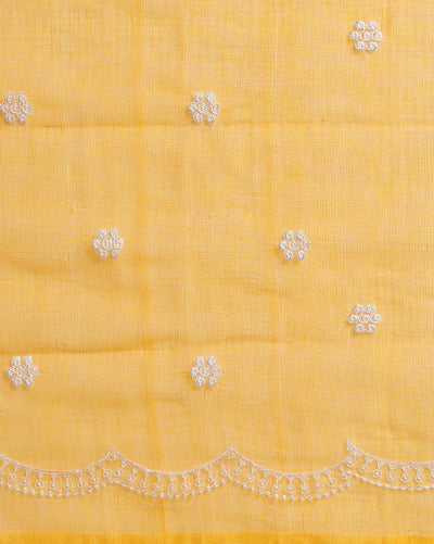 Kota Doria Sarees Embroidery Work Bright Yellow