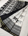 Banjaran Vivid Blockprint Chanderi Silk Saree Black & White