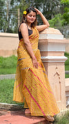 Golden Cotton Kota Doria Mustard Saree Handcrafted