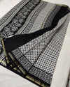 Banjaran Stimulating Blockprint Chanderi Silk Saree Black & White