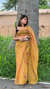 Golden Cotton Kota Doria Mustard Saree Handcrafted