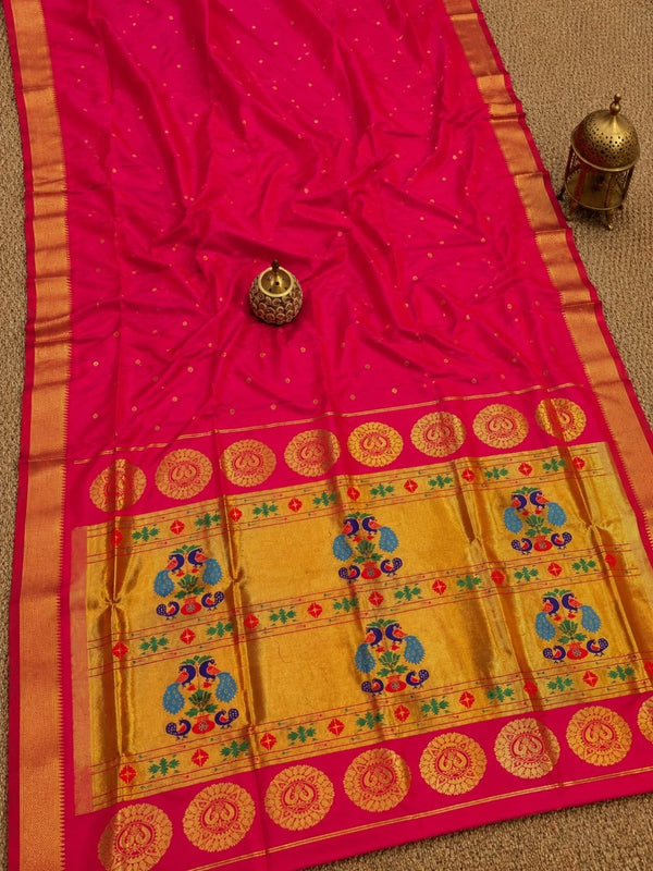 Rajdhara Handloom Paithani Silk Saree Hot Pink