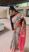 Silkmark Certified Tussar Silk Handloom Handblock Printed Black and Red Saree with Blouse-Indiehaat