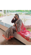 Silkmark Certified Tussar Silk Handloom Handblock Printed Black and Red Saree with Blouse-Indiehaat