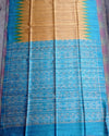 Silkmark Tussar Textured Blockprint Yellow & Blue Saree