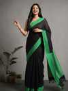 Whimsical Handwoven Pure Linen Black Saree