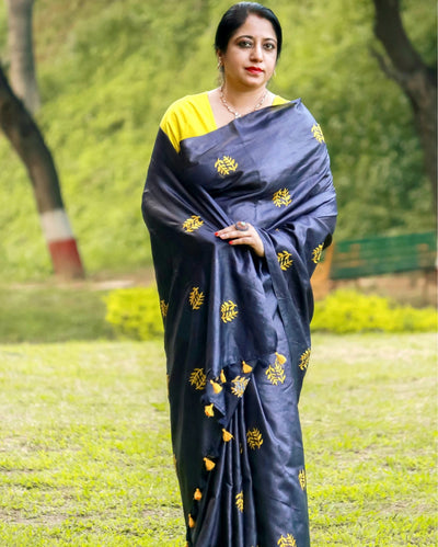 Tussar Silk Saree Online – Floral Buti Embroidery – Classic – Indiehaat
